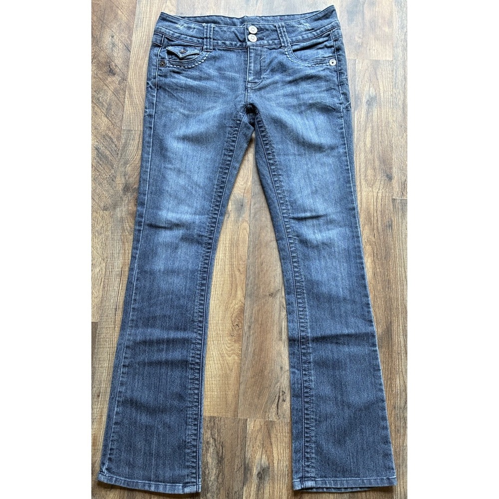 Candies Jeans Juniors 9 Blue Denim Flare Low Rise Bling Flap Pockets Y2k 90's